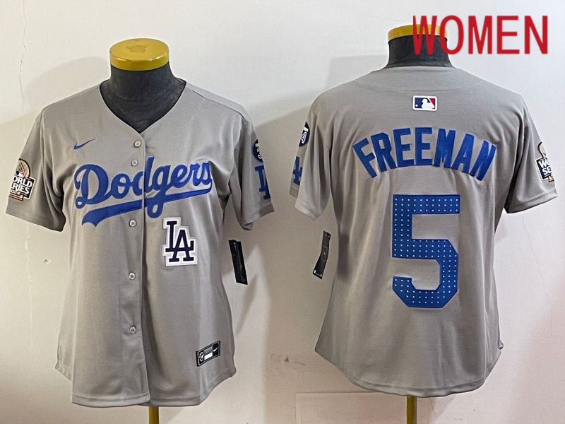 Women Los Angeles Dodgers #5 Freeman Grey Game 2024 Nike MLB Jersey style 1205->women mlb jersey->Women Jersey